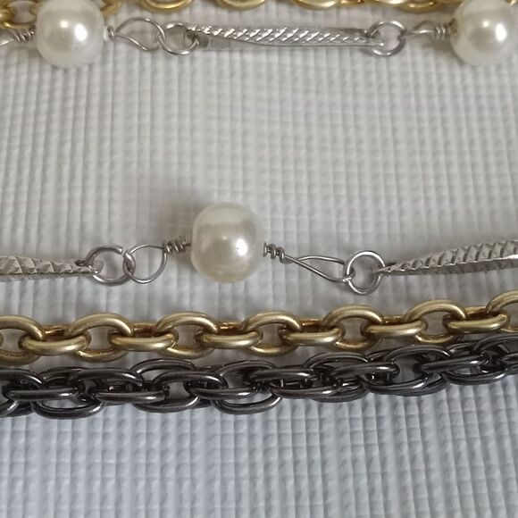 Triple Strand Long Length Gold & Silver Toned Layered Chain Statement Necklace - Picture 3 of 9